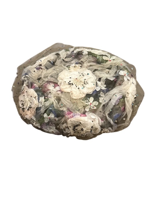 Amy New York Vintage Ivory Multi  Floral Cocktail Hat Union Made USA Size OS main image 6